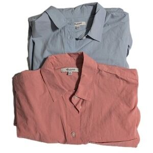 2‎ Madewell Signature Poplin Oversized Shirts XS Coral & Blue Great Condition